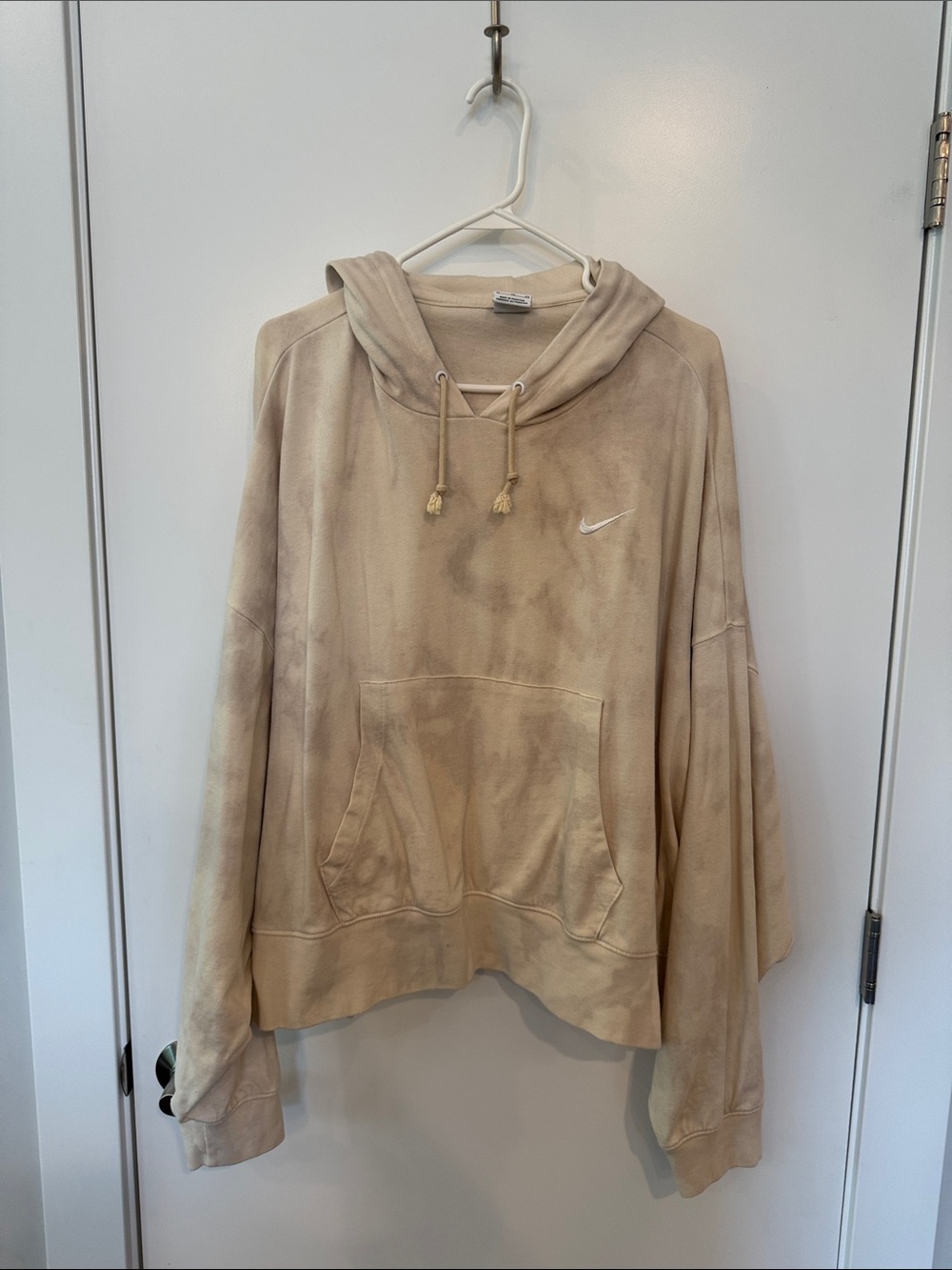 Nike Beige Tie-Dye Pullover Hoodie with White Swoosh